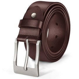 J.Fée Men's Leather Belt, Square, 35 mm Width, Brushed Pin Buckle in Silver, Belt Black or Brown, Gifts for Men, 110 cm, 120 cm, 130 cm, B-brown