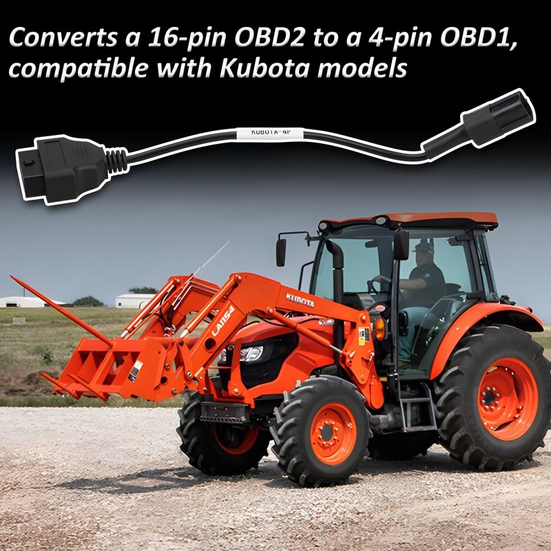 OBD2 Adapter Cable for Kubota Vehicles, 4 Pin to 16