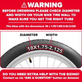 Ultraverse 18" Bike Inner Tubes 18 x 1.75, 1.95, 2.00, 2.10, 2.125 Heavy Duty Butyl Rubber withSchrader Valve – Replacement Bicycle Tube Compatible with Kids, BMX, Cruiser, Mountain Bikes – Set of 2