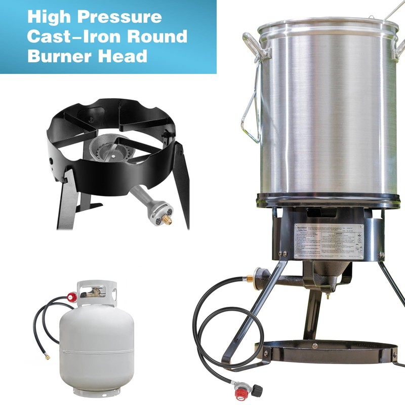 WADEO Propane Burner Head, High Pressure Cast-Iron Round Turkey Fryer