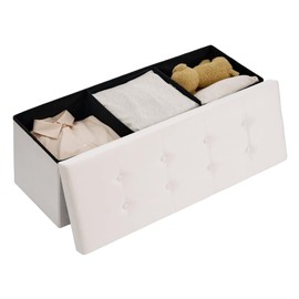 LUSIMO Storage Ottoman Bench 43 Inches Foldable Ottoman Foot Rest Storage Chest Velvet Storage Bench for Bedroom 660 lb Load Capacity Beige
