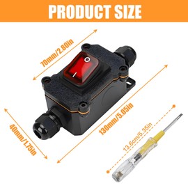 Waterproof Inline Switch, AC250V 20A DPST 4-Pin Machine Push Button Switch Machine Switch On/Off Rocker Switch for Outdoor Use with LED Red Light On Both Sides Input and Output