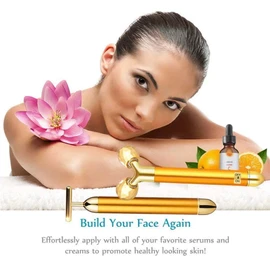 2-IN-1 Face Massager Roller 24k Golden Facial Massager, Electric 3D Roller and T Shape Facial Roller Massager Kit Skin Care Tools