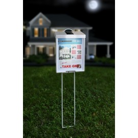 Outdoor Real Estate Brochure Box with Solar Lighted Snap Shut Lid, Take One Document Holder Can Hold 100, 8.5 x 11 Documents, Flyers, Literature and Other Needs (White with Solar Lid, Pack of 1)