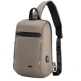 VGOAL Sling Backpack Men'S Chest Bag Shoulder Crossbody Sling Backpack for Men with USB Charging Port（Khaki）