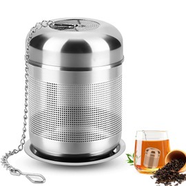 elzle Infusore per Tisane,Filtro Per Tè In Acciaio Inox,Filtro per Tè Sfuso, Filtro da Tè in Acciaio Inossidabile 304,con Catena Lunga e Vassoio Raccogligocce Rotondo, per Infusione di Tè Sfuso
