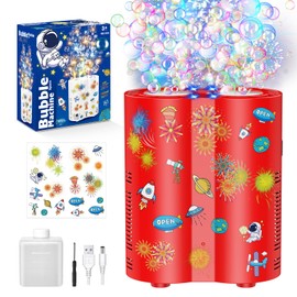 PANACARE Astronaut Soap Bubble Machine Fireworks Bubble Machine for Kids 20000+ Bubble per Min/Lights/Diy Stickers/240ml Solution Automatic Bubble Machine Toy for Kids Summer Outdoor Party Wedding