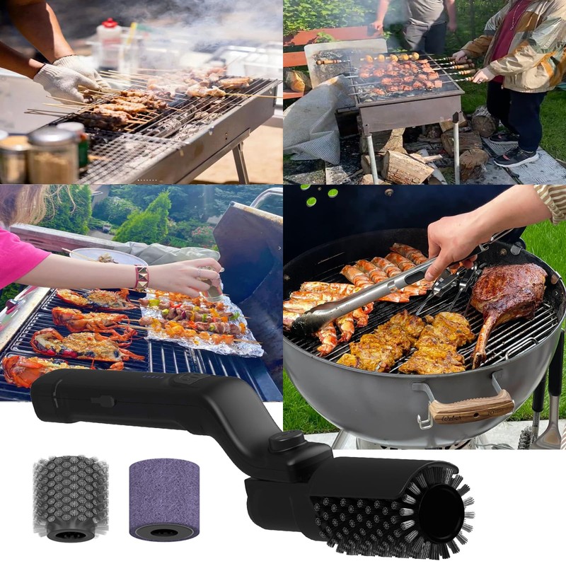 New Electric BBQ Grill Brush,Rechargeable BBQ Cleaning Brush,Carries Two Replacement