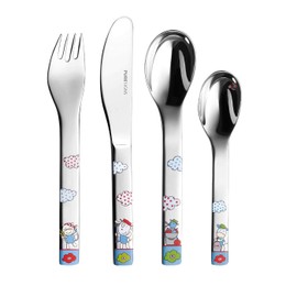 Puresigns Kinderbesteck 4-teilig FERME mit niedlichen Baunerhof Motiven aus 18/10 Edelstahl ergonomisch gestaltet