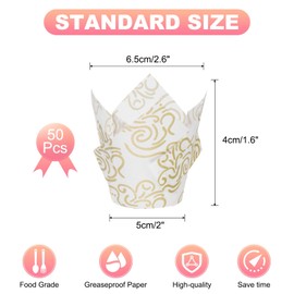 sourcing map 50 Pcs Tulip Baking Cups Cupcake Muffins Liners Paper Greaseproof Wrappers for Wedding Birthday Party Festivals Christmas, White/Gold