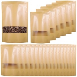 300 Pcs Kraft Paper Bags with Window, Transparent Frosted Packaging, Resealable, Ideal for Food, Snacks, Retail Display, Customizable Brand Labels