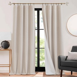 RYB HOME 3 in 1 Soundproof - Blackout - Insulation Linen Curtains, Noise Blocker Energy Saving Curtains for Bedroom Living Room Kids Nursery Studio Home Office, Taupe, W52 x L84 in, 2 Panels
