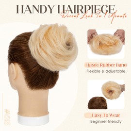 Hairro Human Hair Messy Bun Hair Piece For Women Real Hair Scrunchies Messy Bun Extension Remy Updo Wrap On Bun Accessories Rubber Band Wavy Donut Bridal Hair Bun 25g #613 Light Blonde