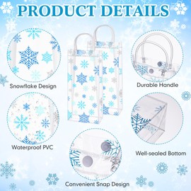 Sweetude 50 Pieces Christmas Wine Clear Gift Bags Snowflake Party Favor Bag with Handles Plastic Gift Bags Winter Gift Tote Bags for Birthday Wedding Party Supplies(Blue)