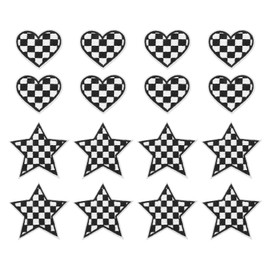 sourcing map 18 Pcs Heart Star Checkered Iron on Patches Embroidered Appliques Sew on Patches for Jacket Denim Collection Clothes Dress Hats Jeans DIY Accessory, Black/White