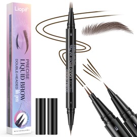 Liopif Curved Eyebrow Pen,Brow Pencil with Hair Like Strokes,Dual-Ended Liquid Eyebrow Microblading Pen with Precise Brush Tip for Women,Long Lasting Natural Eyebrow Filler Pen,Black