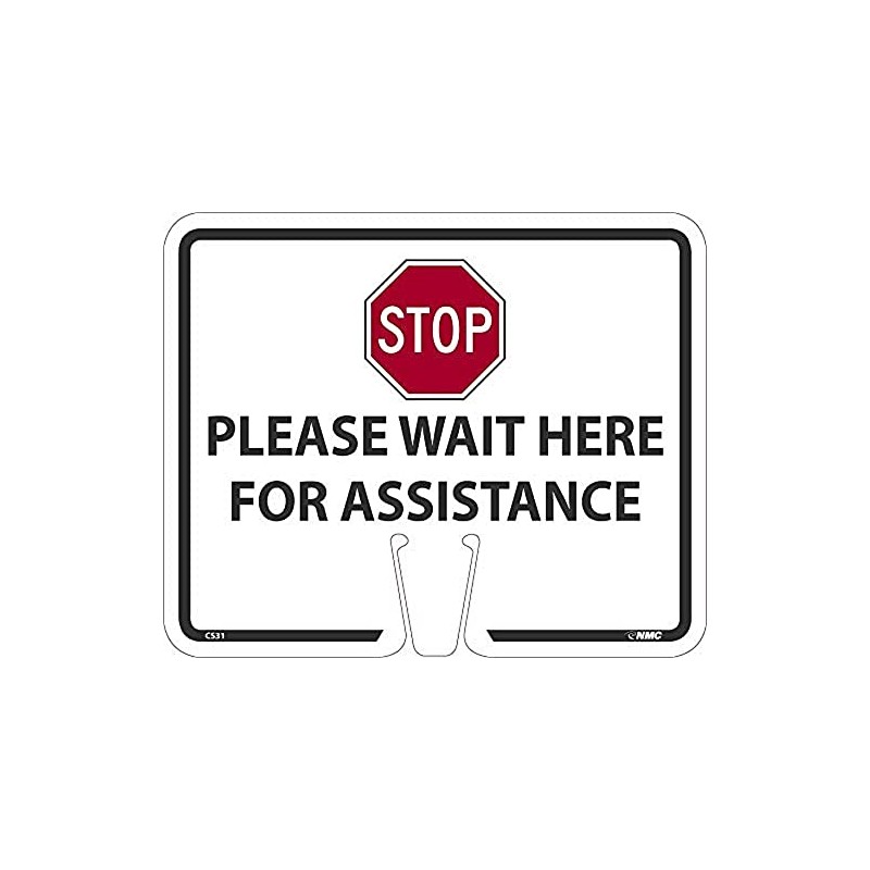 Stop Please Wait Here Cone Sign, 10.375 X 12.625