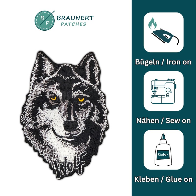 Wolf Head Black Grey Iron On Sew On Patch Iron-On