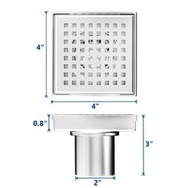 Neodrain 4-Inch Square Shower Drain with Removable Quadrato Pattern Grate, Brushed 304 Stainless Steel Square Drain for Bathroom with Hair Strainer,CUPC Certified