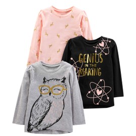 Simple Joys by Carter's Girls' 3-Pack Graphic Long-Sleeve Tees, Genius/Horses/Owl Print, 2T