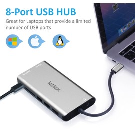 LETLEX USB C Hub - 8 in 1 USB C Hub Multiport Adapter with 4K/30Hz HDMI, 2 x USB 3.0 Ports, Headphone Jack, SD Card Reader, VGA, Gigabit Ethernet, & USB C Port for MacBook Pro & Other Type-C Devices