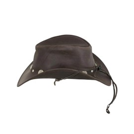 Outback Trading Men's 1376 Rawhide UPF 50 Leather Western Hat with Adjustable Chin Cord, Chocolate, Large