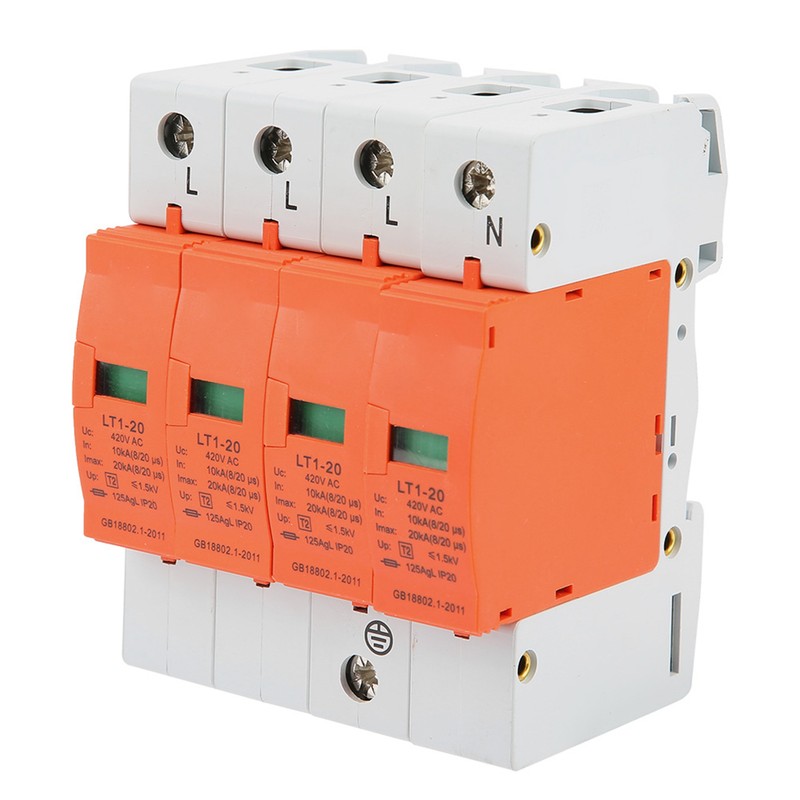 4P 20kA 420vAC House Surge Protective Low voltage Arrester Device