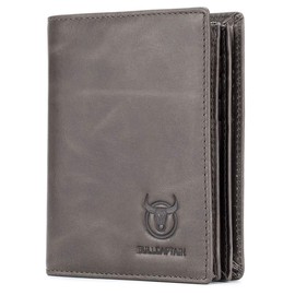 BULLCAPTAIN Large Capacity Genuine Leather Bifold Wallet/Credit Card Holder for Men with 15 Card Slots QB-027 (Grey)