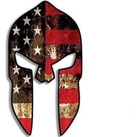 Large Spartan Helmet Shaped Vintage USA Flag Sticker (Distressed Vinyl Decal for Cars, Trucks, Laptop (8 x 4.4 inch)