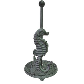 De Leon Collections Cast Iron Seafoam Green Sea Horse Coastal Ocean Freestanding Weighted Base Paper Towel Holder