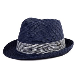 Comhats Men's Trilby Straw Hat for Summer, Sun Protection, Foldable Panama Hat S-3XL, Fedora for Beach, Festival, Rollable & Stylish, 54-66 cm, 16010_Black-Blue