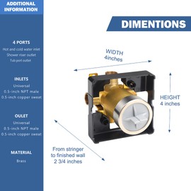 R10000-UNBX Shower Valve Compatible with D Faucet Shower Trim Kits Universal Tub and Shower Valve Body for Tub Faucet Trim Kits, Single Or Dual Function Shower
