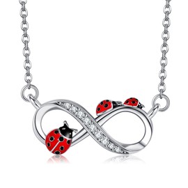 VENACOLY Ladybug Necklace Sterling Silver Infinity Ladybird Necklace Lady Bug Mother's Day Jewellery for Women Mum