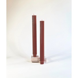 PAMELIFE 2 Pack | 10" Premium Unscented Ribbed Wick Taper Candles, Tall Ribbon Wax Dinner Unscented Modern Home Décor Soy Wax Handmade 12 Hours candlesticks (Brown)