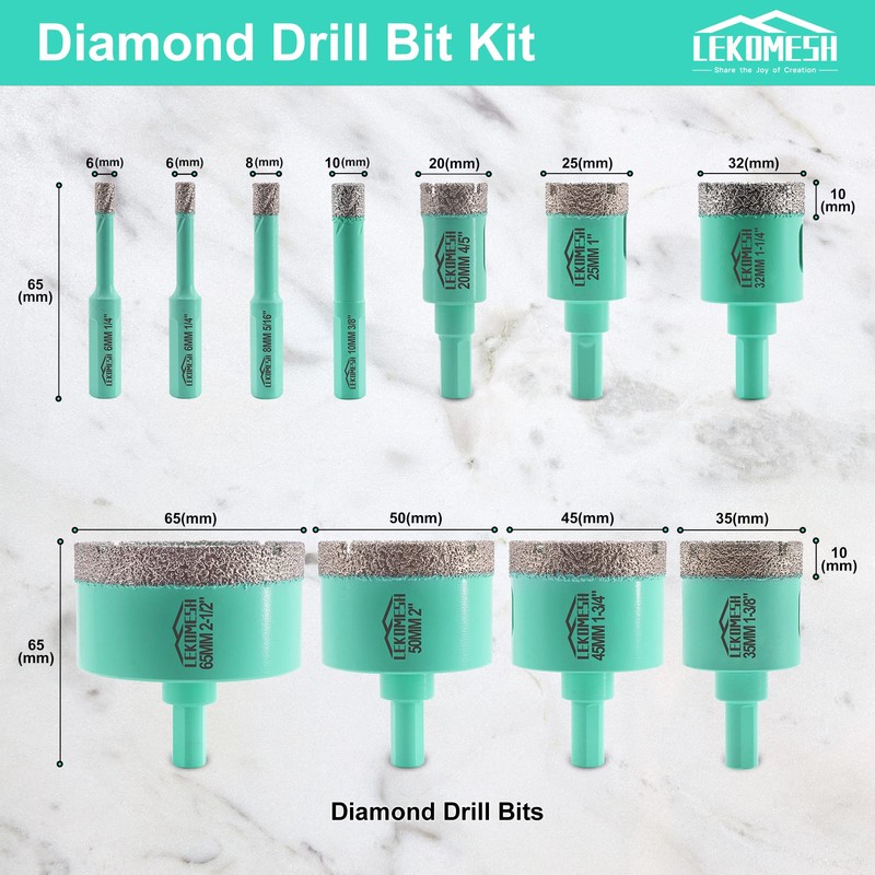LEKOMESH Diamond Core Drill Bits Set 11pcs Tile Hole Saw