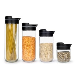 Il Pregio Premium Borosilicate Glass Food Storage Containers with Innovative Press & Release Lid with Airtight Silicone Seal,Sugar or Flour Container,Big and Small Food Jar for Pantry