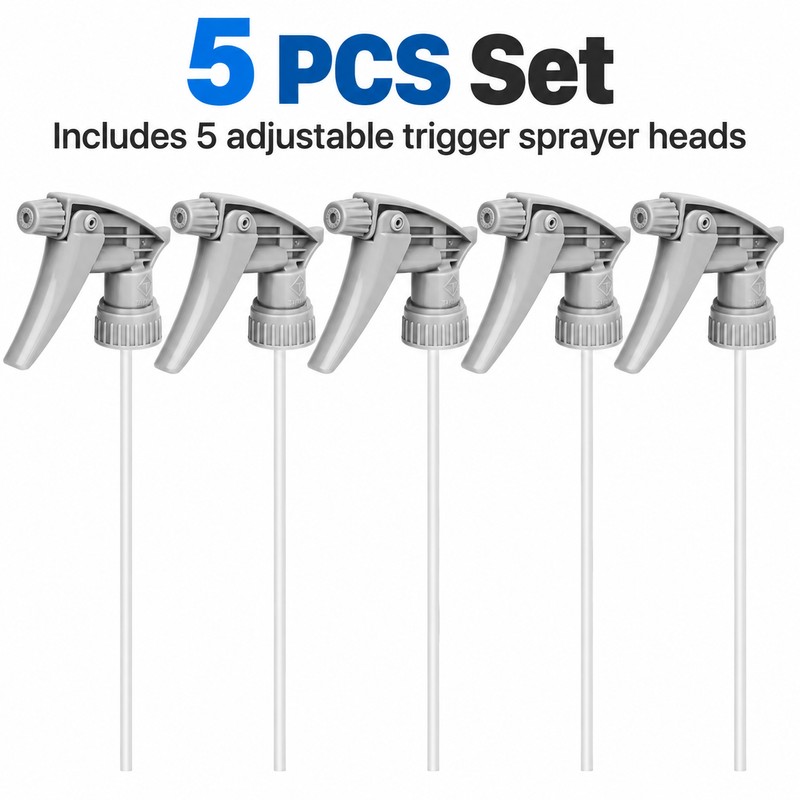 5-Pack Adjustable Trigger Sprayer Heads for Spray Bottles