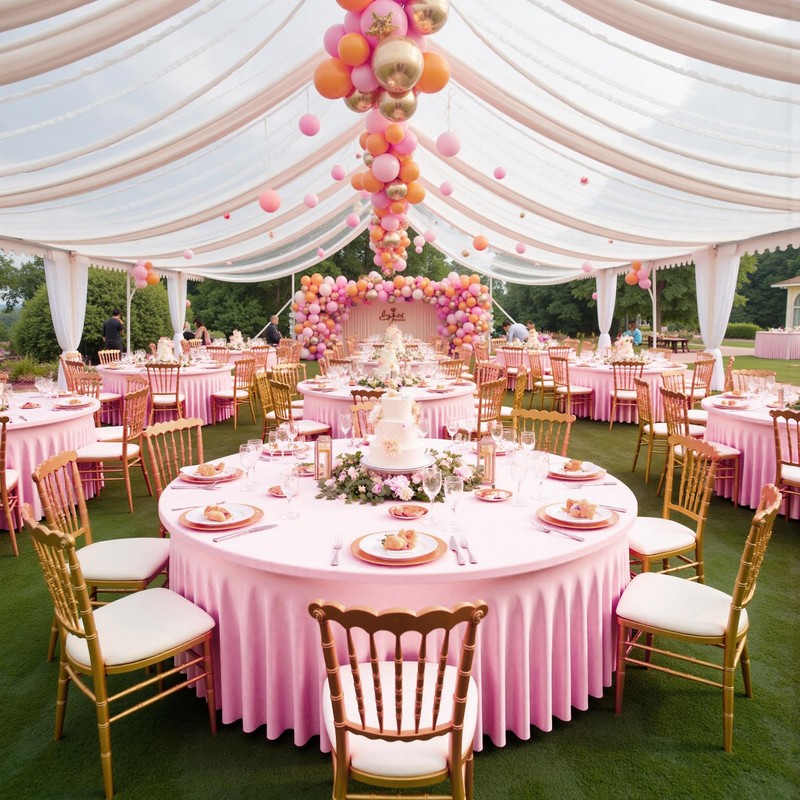 Outpain 6 Pack Spandex Pink Round Tablecloths for 60in Tables,