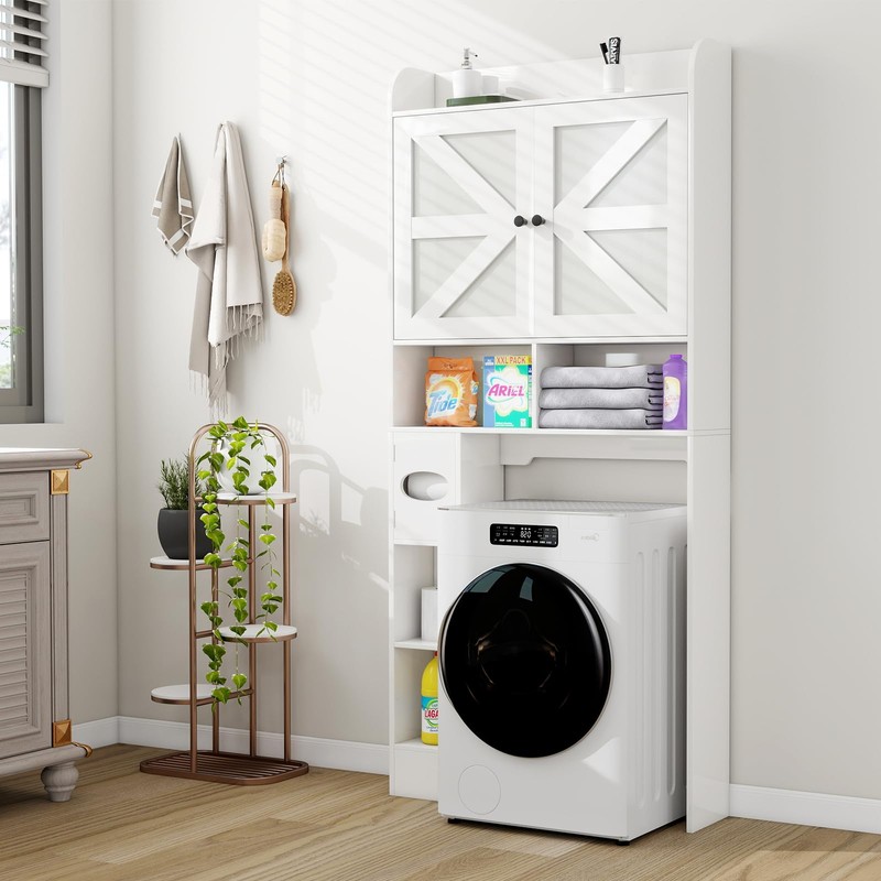 Over The Toilet Storage Cabinet with Farmhouse Barn Doors and