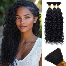 MSCICI Short-Free Black Human Braiding Hair 20inch 150g 3 Bundles/Pack, 100% Remy Human Hair Deep Curly No Weft Bulk Human Hair for Boho Knotless Braids Fulani Twist Crochet Braids for Black Women
