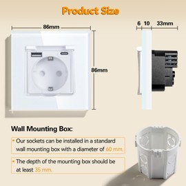 BSEED Schuko Socket with USB and Type C Port with Waterproof Cover, Flush-Mounted Socket with USB C, Socket Cover 16 Amp, Ideal for Wet Rooms, Outdoor and Indoor Use, 1 Compartment, White