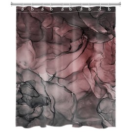 LB - Cortina de ducha abstracta de mármol, textura de mármol rosa y negro, cortina de ducha moderna para baño, tela de poliéster de 60 x 72 pulgadas, decoración de baño, ganchos incluidos