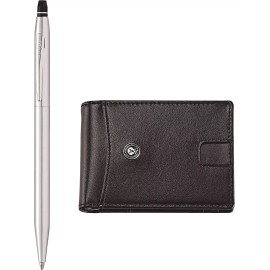 Cross Click Ballpoint Pen & Leather Wallet Gift Set, Fathers Day Gift