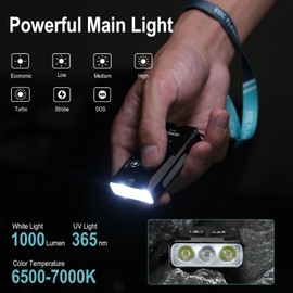 BORUIT EV15 EDC Flashlight Rechargeable, High Lumen LED Mini Keychain Flashlights with 365nm UV Light & RGB Side Light, IP65 Waterproof Pocket Flashlights for Outdoor Camping/Hiking/Work