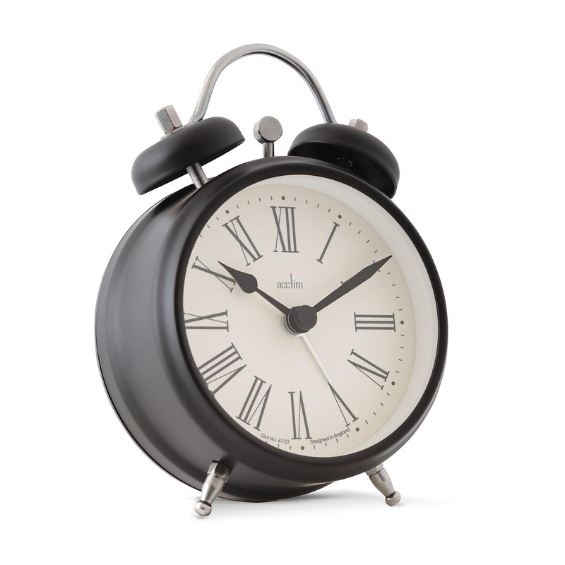 Acctim Shefford Analogue Faux Double Bell Small Alarm Clock (Black)