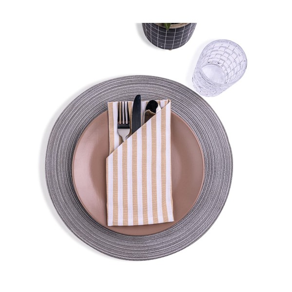 mon bijou® - 12 pleasantly soft fabric napkins, beige/white stripes,