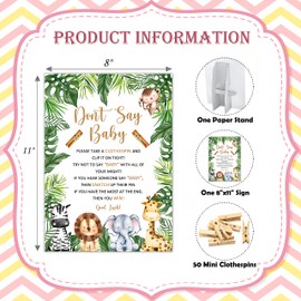Don't Say Baby Clothespin Game, Jungle Safari Baby Shower Game, One 8x11 Sign and 50 Mini Natural Clothespins, Gender Neutral, Baby Shower Decoration - MJZ06