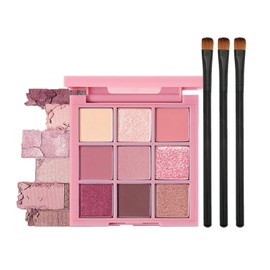 Pink Eyeshadow Palette,9 Colour Glitter Matte Eye Shadow Pallets For Women,Purple Pink Brown Eyeshadow Highly Pigmented Long Lasting Eye Make-Up Palette with 3 Brush
