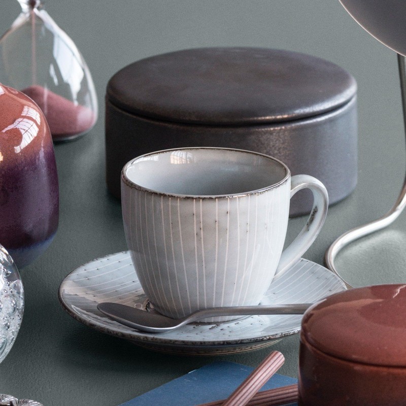 Broste Copenhagen 14533134 Nordic Sea Cup and Saucer, Stoneware, Blue