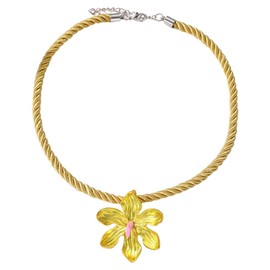 Chunky Flower Pendant Necklace,Colorful Flower Necklace Boho Dainty Winter Sweater Necklace Exaggerated Floral Wax Rope Choker Aesthetic Statement Necklace Accessories Jewelry for Women (Yellow)